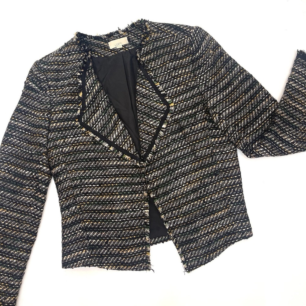 Loft Women's Black Tweed Open Blazer Black Gray Mustard 6 - Picture 4 of 14